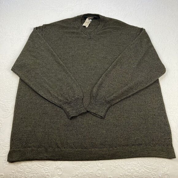 Vintage Bachrach Pure Wool Sweater Men's XXL Green Black Italy Knit V Neck Layer - Picture 1 of 11